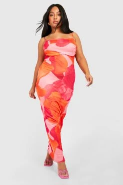 Plus Mesh Maxi-Slipkleid Mit Floralem Print