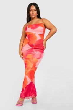 Plus Mesh Maxi-Slipkleid Mit Floralem Print -Stil Formen Verkäufe gzz53609 orange xl 2