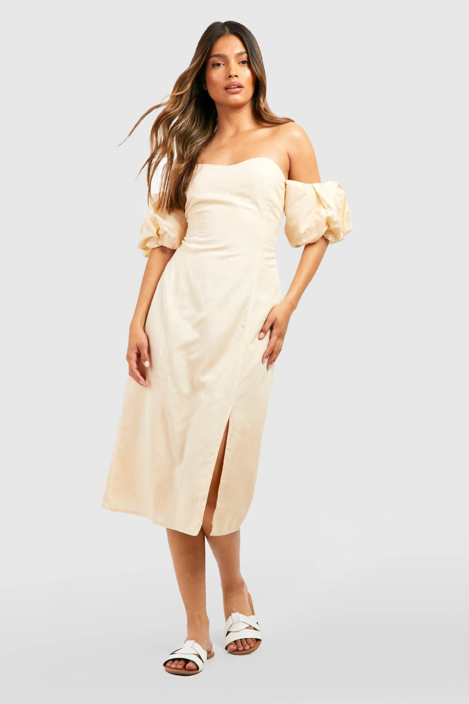 Geschnürtes Leinen-Etuikleid Mit Puffärmeln 5 Geschnürtes Leinen-Etuikleid Mit Puffärmeln – Bild 3