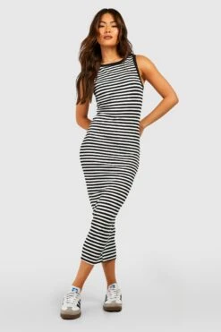 Gestreiftes Geripptes Midikleid -Stil Formen Verkäufe gzz53690 black xl 2