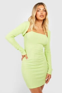 Weiches Geripptes 2-in-1 Kleid Mit Bolero -Stil Formen Verkäufe gzz53693 lime xl 2