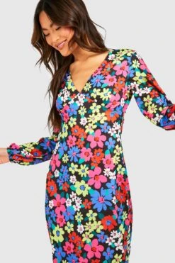 Midikleid Mit Blumenprint -Stil Formen Verkäufe gzz53734 black xl 2