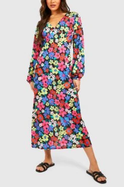 Midikleid Mit Blumenprint -Stil Formen Verkäufe gzz53734 black xl 3