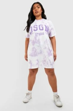 Plus T-Shirt Kleid Mit Batik Dsgn Studio Print -Stil Formen Verkäufe gzz53770 lilac xl 2