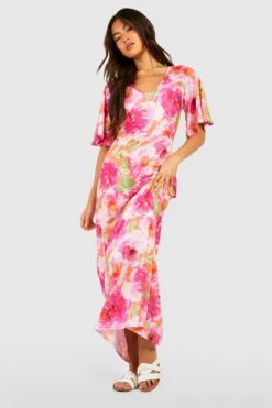 Florales Strukturiertes Maxi-Smokkleid -Stil Formen Verkäufe gzz53802 pink xl 2