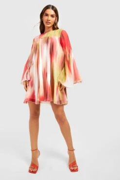 Smokkleid Mit Abstraktem Print Und Weiten Ärmeln -Stil Formen Verkäufe gzz53803 orange xl 2