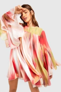 Smokkleid Mit Abstraktem Print Und Weiten Ärmeln -Stil Formen Verkäufe gzz53803 orange xl 3