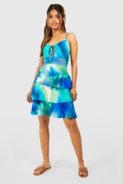 Marmor-Print Kleid Mit Rüschensaum -Stil Formen Verkäufe gzz53804 blue xl 2