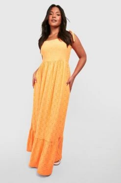 Plus Lochmuster Jersey-Maxikleid Mit Geschnürten Trägern