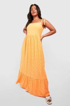 Plus Lochmuster Jersey-Maxikleid Mit Geschnürten Trägern -Stil Formen Verkäufe gzz53903 orange xl 2