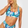 Rundhals-Bikini Mit Blauem Abstraktem Print