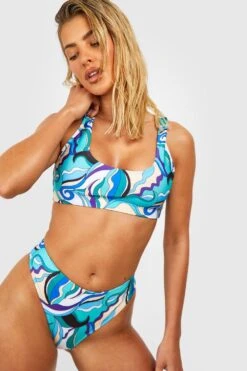 Rundhals-Bikini Mit Blauem Abstraktem Print