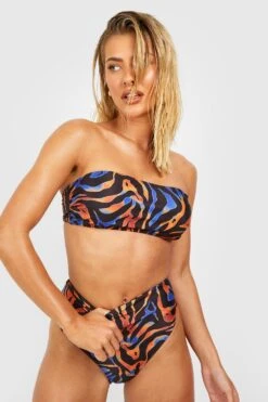 Zebraprint Bandeau-Bikini Mit Hohem Bund