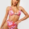 Pinker Bikini Mit Hohem Beinausschnitt, Abstraktem Print Und Knoten