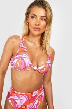 Pinker Bikini Mit Hohem Beinausschnitt, Abstraktem Print Und Knoten -Stil Formen Verkäufe gzz54063 pink xl 2