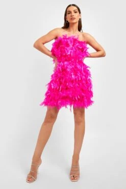 Bandeau-Kleid Mit Federn -Stil Formen Verkäufe gzz54079 pink xl 2