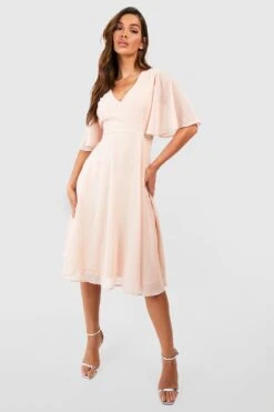 Brautjungfern-Midikleid Aus Chiffon Mit Weiten Ärmeln