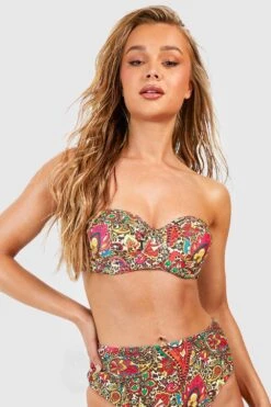 Gepolstertes Leoparden Paisley-Print Bügel-Bikinioberteil