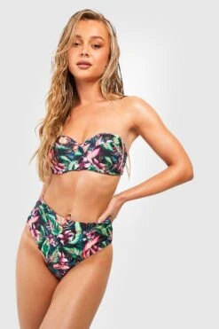 Tropenprint Bikinihose Mit Hohem Bund