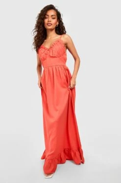 Maxikleid Mit Geraffter Brust Und Rüschen-Saum