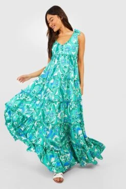 Florales Gestuftes Rüschen-Maxikleid