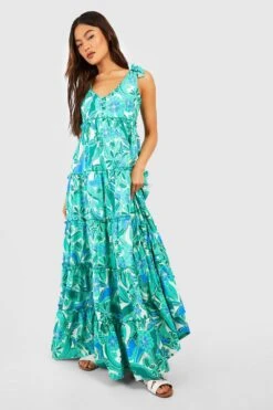 Florales Gestuftes Rüschen-Maxikleid -Stil Formen Verkäufe gzz54129 green xl 2