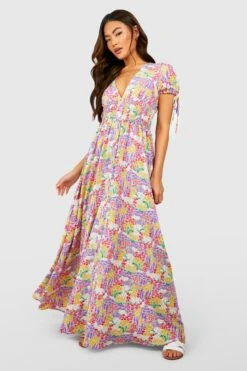 Florales Maxikleid Mit Geraffter Taille