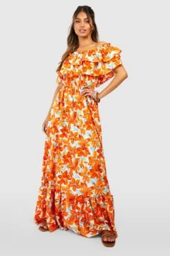 Schulterfreies Florales Rüschen-Maxikleid -Stil Formen Verkäufe gzz54138 orange xl 2