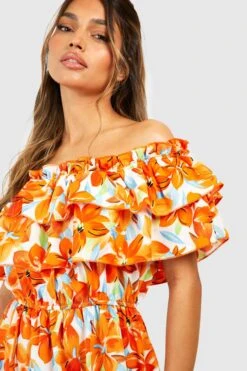 Schulterfreies Florales Rüschen-Maxikleid -Stil Formen Verkäufe gzz54138 orange xl 3