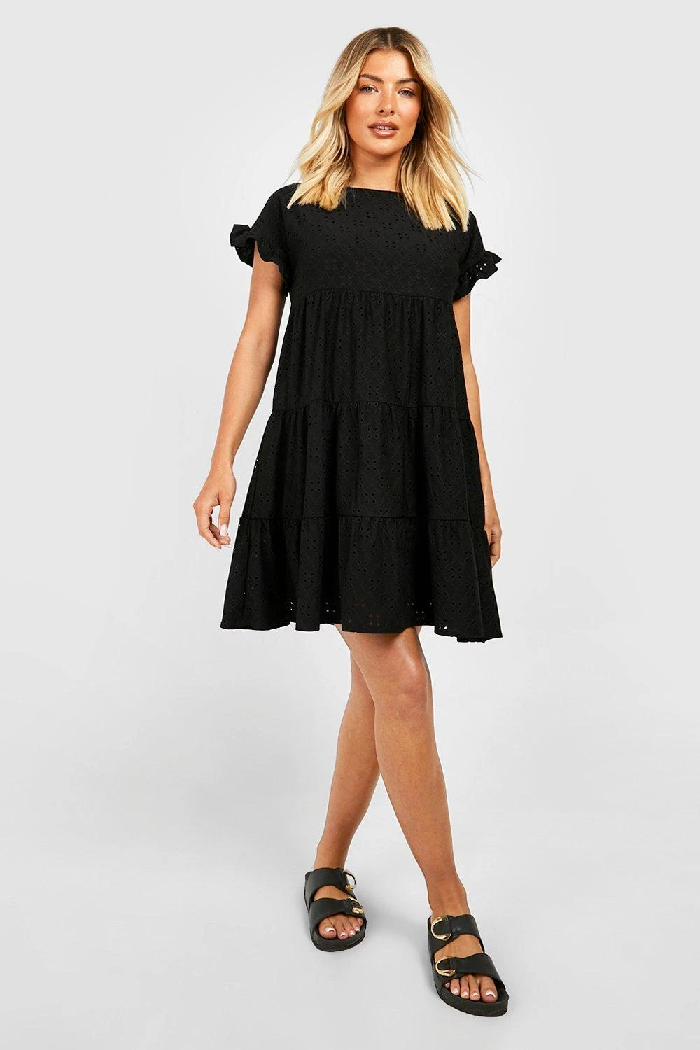 Lochmuster-Smokkleid Aus Jersey Mit Puffärmeln 3 Lochmuster-Smokkleid Aus Jersey Mit Puffärmeln