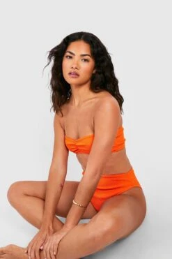 Geraffter Bandeau-Bikini In Knitteroptik -Stil Formen Verkäufe gzz54276 golden20orange xl 2