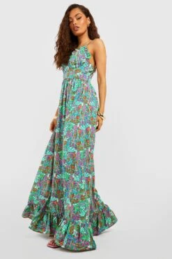 Florales Maxikleid Mit Geraffter Brust Und Rüschensaum