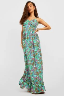 Florales Maxikleid Mit Geraffter Brust Und Rüschensaum -Stil Formen Verkäufe gzz54322 green xl 2