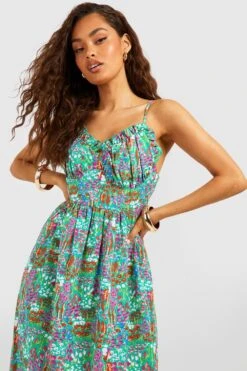 Florales Maxikleid Mit Geraffter Brust Und Rüschensaum -Stil Formen Verkäufe gzz54322 green xl 3