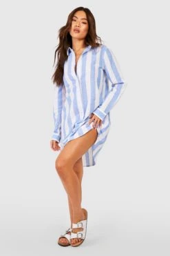 Gestreiftes Oversize Hemdkleid Aus Baumwolle -Stil Formen Verkäufe gzz54403 blue xl 2