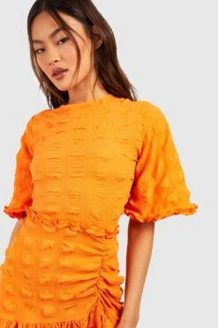 Strukturiertes Rüschen-Skaterkleid Mit Weiten Ärmeln 9 Strukturiertes Rüschen-Skaterkleid Mit Weiten Ärmeln -Stil Formen Verkäufe gzz54408 orange xl 3
