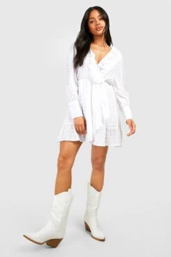 Strukturiertes Rüschen-Wickelkleid -Stil Formen Verkäufe gzz54419 cream xl 2