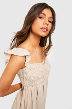 Gerafftes Rüschen-Midikleid Aus Leinen -Stil Formen Verkäufe gzz54440 stone xl 3