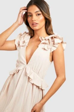 Leinen-Midikleid Mit Rüschen-Schultern -Stil Formen Verkäufe gzz54441 stone xl 3