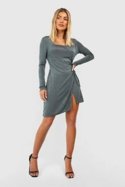 Strukturiertes Wickel-Minikleid -Stil Formen Verkäufe gzz54468 olive xl 2
