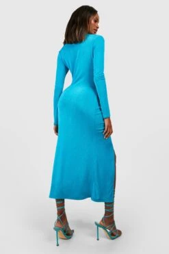 Strukturiertes Gerafftes Midikleid -Stil Formen Verkäufe gzz54469 bright20blue xl 2