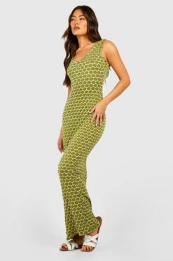 Strukturiertes ärmelloses Rundhals-Maxikleid -Stil Formen Verkäufe gzz54471 olive xl 2