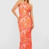 Strukturiertes Maxikleid Mit Abstraktem Print -Stil Formen Verkäufe gzz54474 orange xl