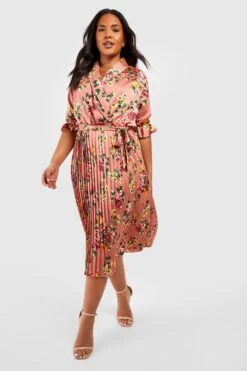 Plus Florales Satin Midi-Skaterkleid -Stil Formen Verkäufe gzz54475 pink xl 2