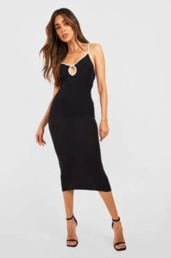 Cut-Out Midikleid Mit Kontrast-Detail