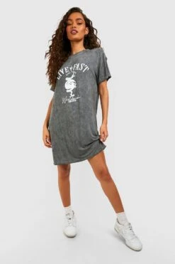 Hochgeschlossenes T-Shirt-Kleid Mit Acid-Waschung Und Slogan -Stil Formen Verkäufe gzz54636 grey xl 2