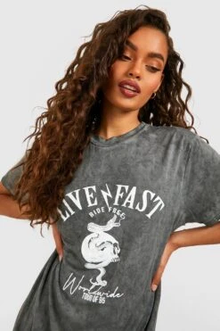 Hochgeschlossenes T-Shirt-Kleid Mit Acid-Waschung Und Slogan -Stil Formen Verkäufe gzz54636 grey xl 3