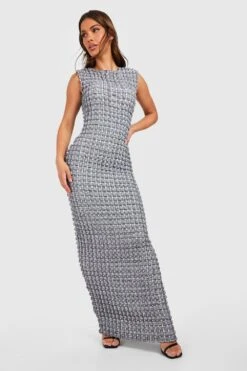 Kariertes Strukturiertes Maxikleid