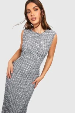 Kariertes Strukturiertes Maxikleid -Stil Formen Verkäufe gzz54717 black xl 2