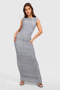 Kariertes Strukturiertes Maxikleid -Stil Formen Verkäufe gzz54717 black xl 3